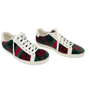 Gucci Ace GG Monogram Sneaker Size 38.5 US 8.5 Green Red Velvet Web Stripe Shoe